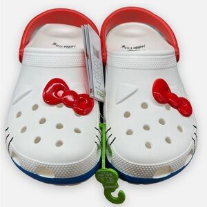 Crocs Hello Kitty Clogs Women’s  sizM 12 Red White Blue 50th Anniversary San Rio